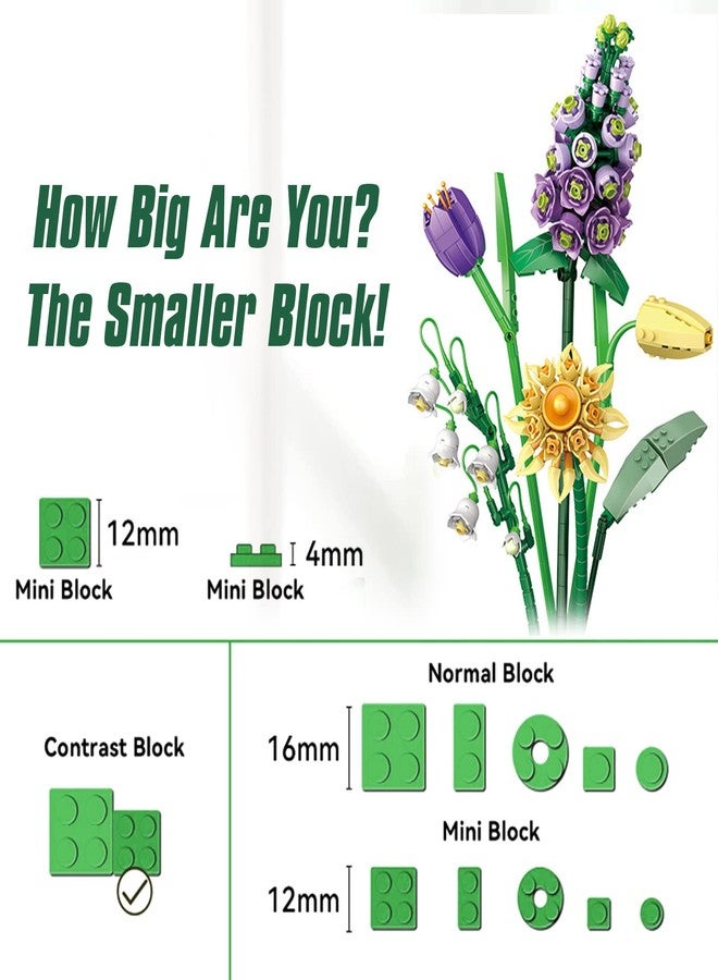 MEIEST Mini Building Blocks Flower Bouquet Set,Creative DIY Unique Decoration Home,Flowers Botanical Collection Construction Building Bricks Toy for Kids Adult (Violet) - Image 5